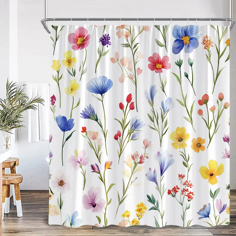 Blue Leaves Shower Curtain Watercolour Plant Eucalyptus Leaf Modern Simple Home Bathroom Decor Fabric Bath Curtains With Hooks