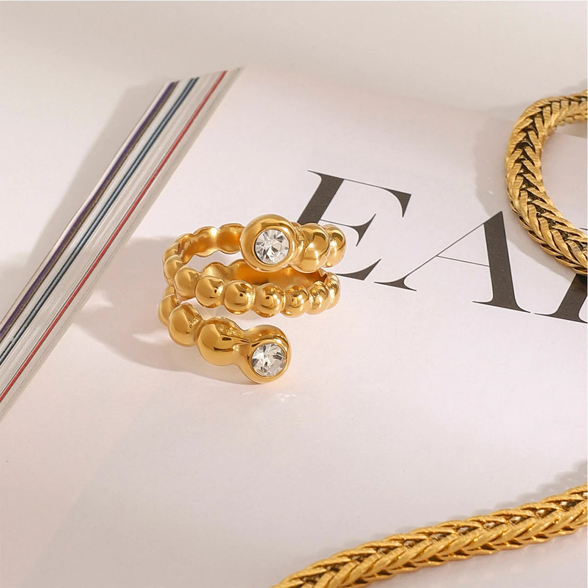 18k Gold Plated Stainless Steel High End Diamond Light Luxury High-end Snake Shaped Ring Prevent Allergy Charm Jewelry