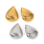 18K vergoldete Edelstahl-Textur Wassertröpfchen Muschel-Ohrringe Poliertes Metall Statement-Textur Modeanhänger Schmuck
