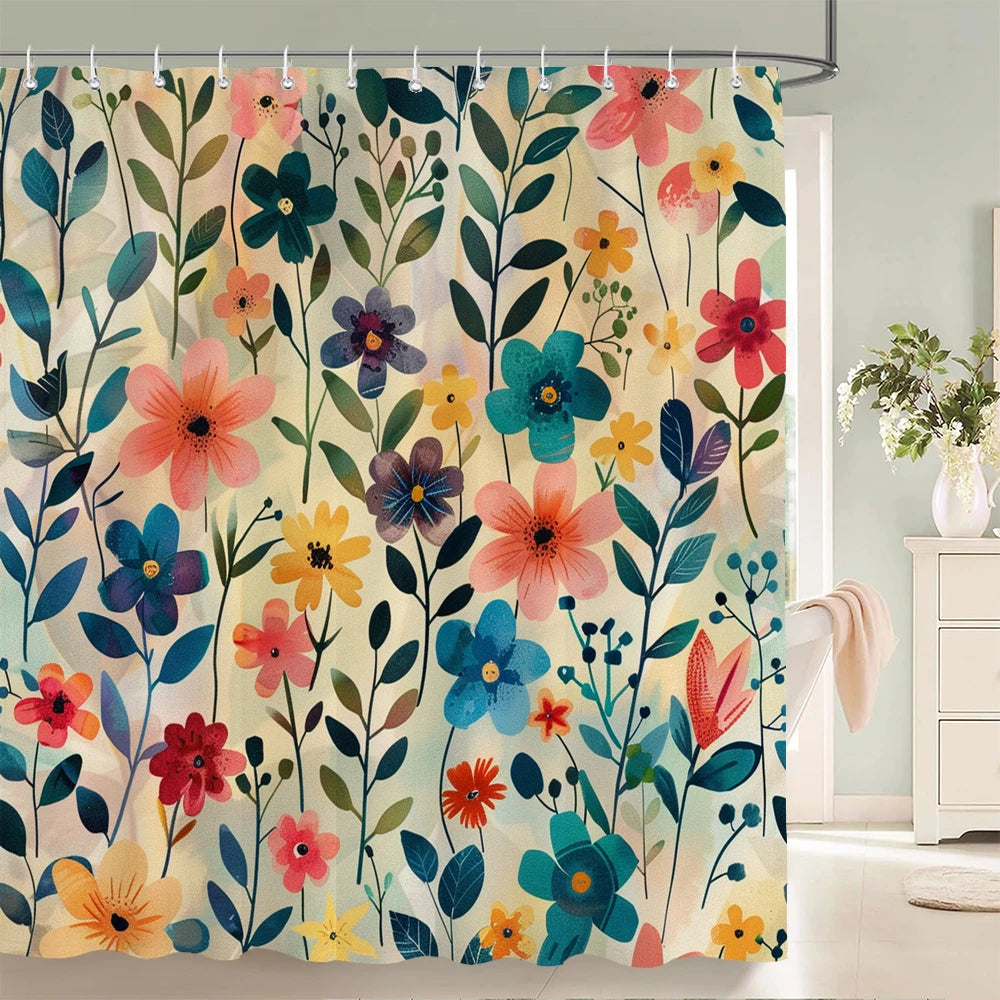 Nordic Shower Curtain Flower Plant Pattern Bathroom Curtains Bath Screen Waterproof for Home Bathroom Decor Print Shower Curtain