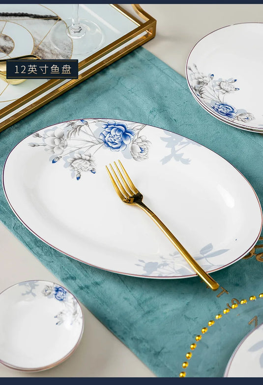 Jingdezhen Household Ceramic Bowls, Tableware Set, Bowls, Dishes, Chinese Bone Porcelain Tableware