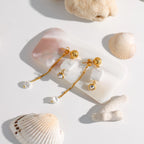 18kゴールドメッキステンレススチールボールスクエアイミテーションパールホワイトジルコンイヤリング女性用アレルギー防止ガラギフトジュエリー