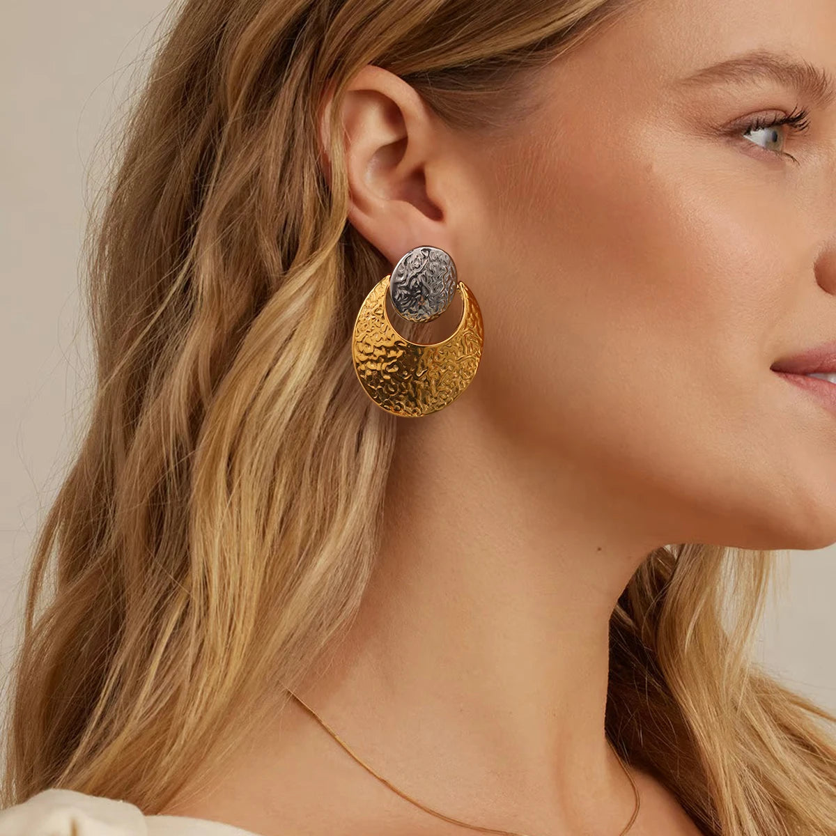 Kreative 18k vergoldete Edelstahl-Ohrringe in Retro-Ovalform für Frauen, farblich abgestimmt, temperamentvoll, rostfrei, stilvoller Schmuck