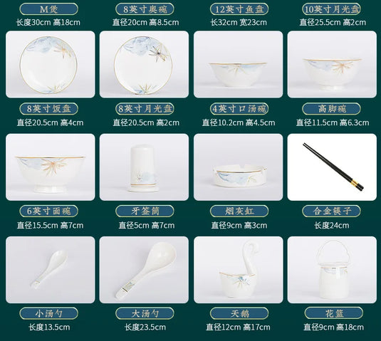 Ensemble bol et baguettes Jingdezhen, nouvel ensemble de vaisselle et assiette en céramique chinoise de luxe légère