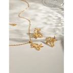 Orecchini e collana con ciondolo a cavalluccio marino e stella marina in acciaio inossidabile 18K impermeabile con strass adesivi, donna, anallergici, gioielli eleganti e affascinanti
