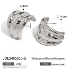 Brincos femininos estilosos de aço inoxidável com três camadas geométricas lisas, rosqueados, folheados a PVD 18K, que previnem alergias