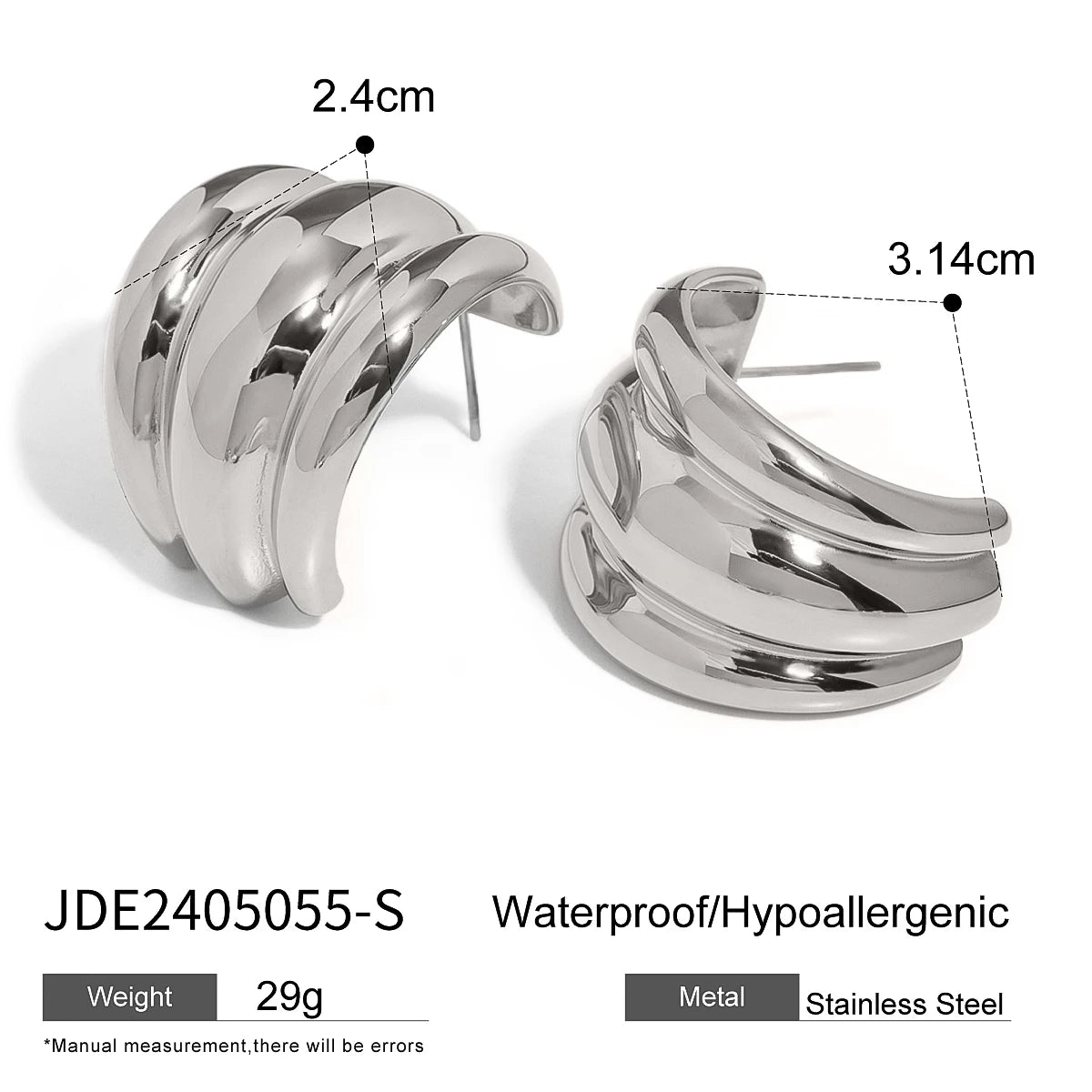 18K PVD Plated Fashion Geometric Three Layered Threaded Smooth Earrings Stainless Steel Women Prevent Allergy Stylish Jewelry