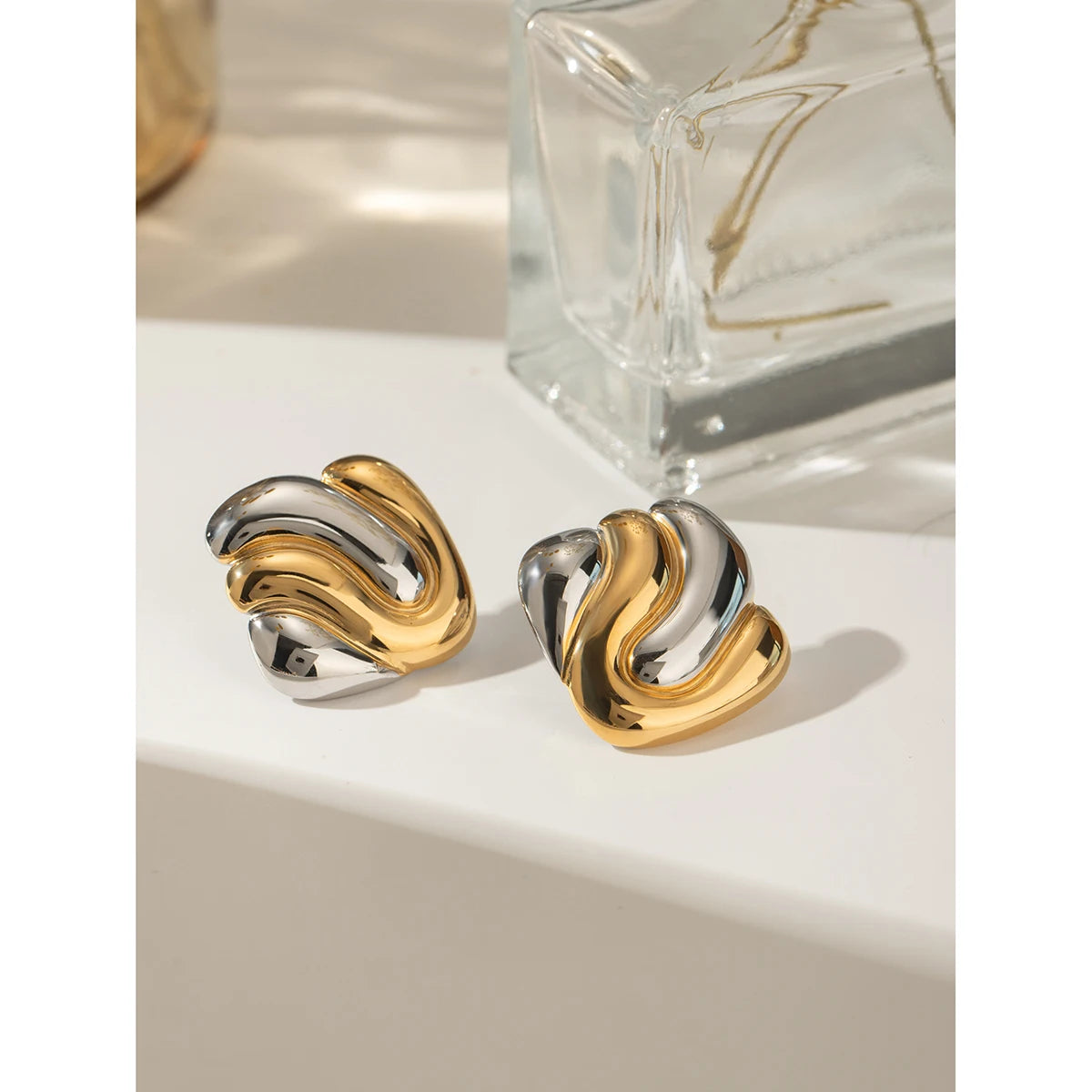 18K PVD-beschichtete Edelstahl-Ohrringe mit unregelmäßigen Erhebungen in Farbangleichung, geometrisch, wasserdicht, exquisite Schmuckgeschenke für Frauen