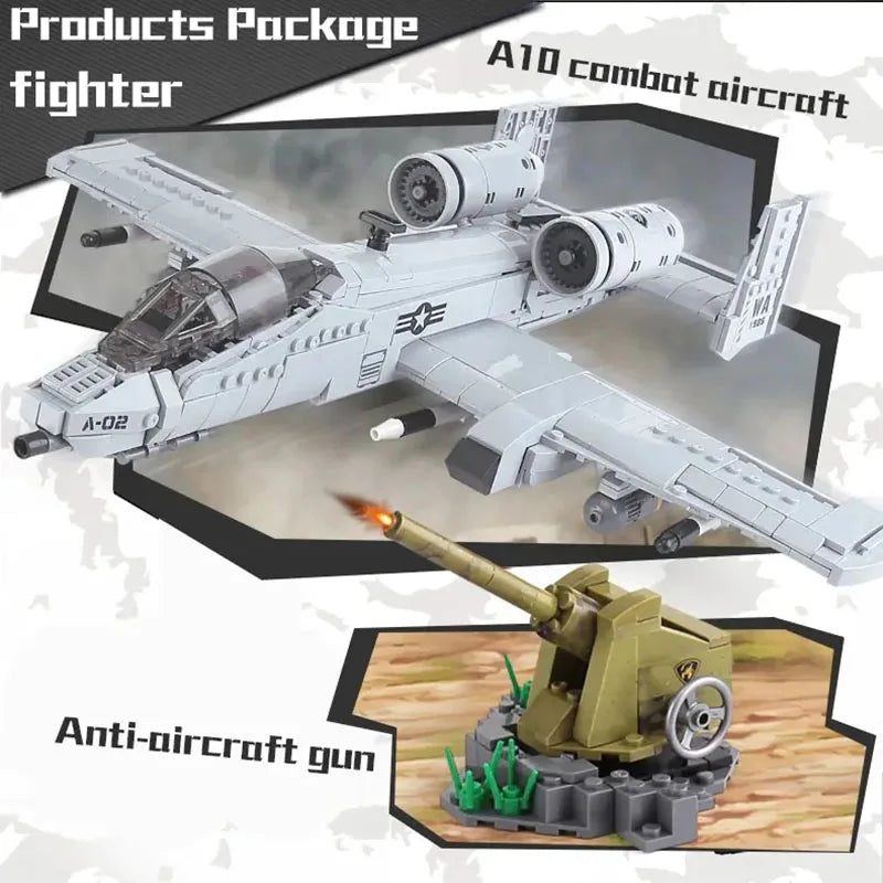 961PCS WW2 A10 Warthog Plane Fighter Jet Building Blocks Set Air Force Airplane Model Kits Bricks Toy Gifts for Teens and Adults