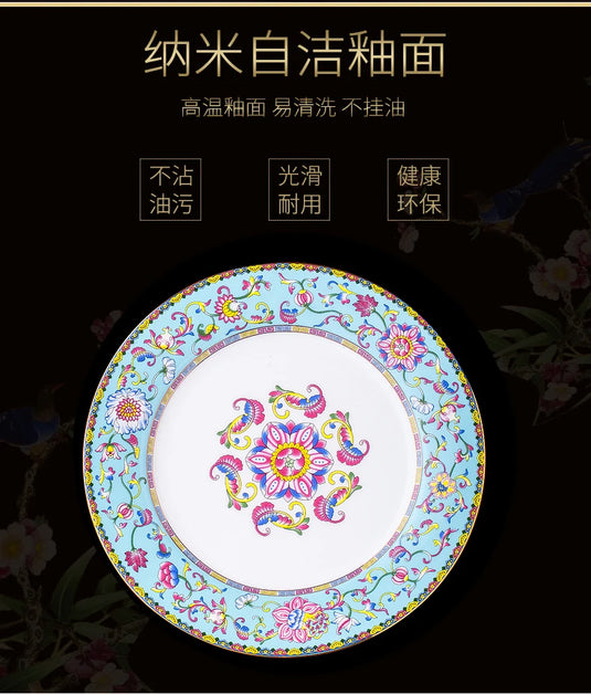 Ensemble de bols et plats Jingdezhen ensemble de vaisselle en céramique émaillée de couleur palais ensemble de vaisselle en os ensemble de vaisselle en os combinaison d'assiettes