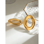 Oval Shaped Hollow Plain Earrings Stainless Steel Metal 18K PVD Gold Plated Women Prevent Allergy Delicate Jewelry - Grand Goldman