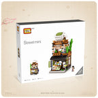Mini City Street View Noodle Shop House Building Blocks 4 in 1 Japanese Architecture Friends Figures Bricks Toys For Children