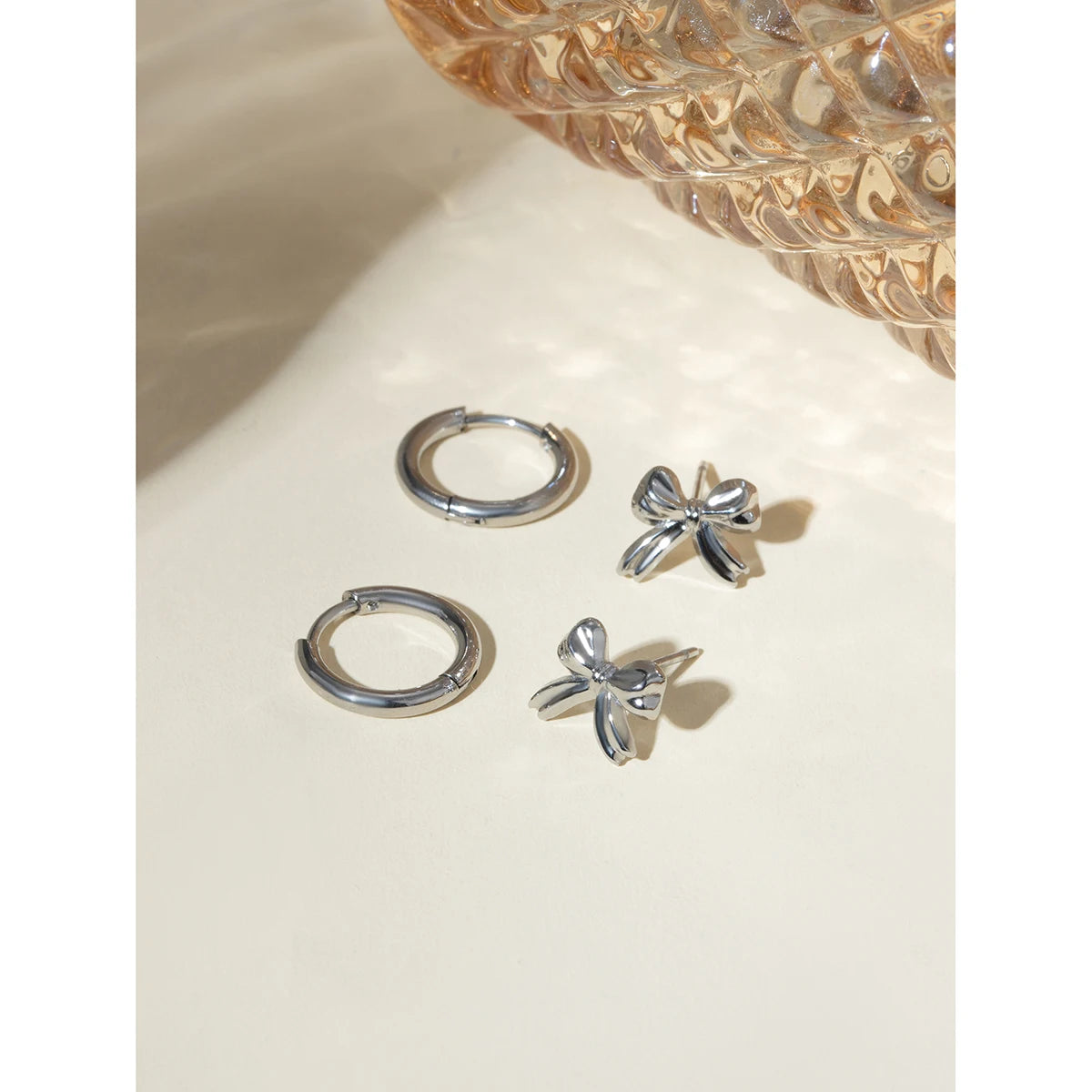 Stålfarve Lys Hyggelig Minimalistisk Simple Coil Øreringe og sløjfestuds Sæt Personligt rustfrit stål Statement smykker