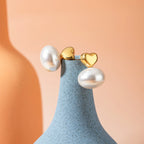 Stainless Steel 18k Gold Plated Vintage Irregular Love Heart Hanging Oval Pearl Earring Waterproof Fashion Charm Jewelry Party