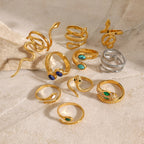Creativity 18K Gold Plated Stainless Steel Serpentine Snake Shaped Series Open Ring Women Anti Allergic Charm Daily Jewelry