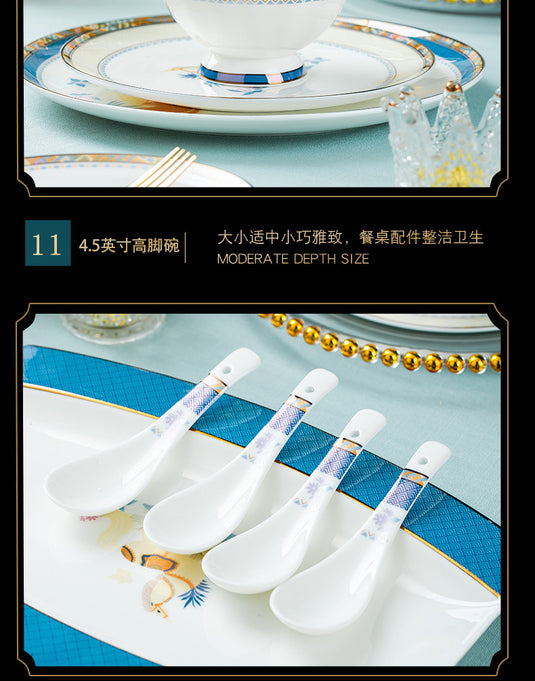 Jingdezhen ceramic tableware,bowl and plate set,household Nordic light luxury gold border bone china tableware