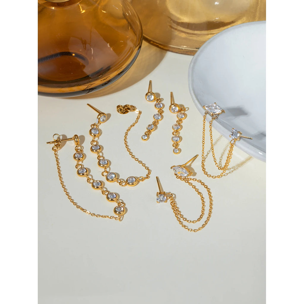 18K PVD-beschichteter Edelstahl Minimalistische Quaste Puder Guss Runde Zirkon Ohrringe Wasserdicht Hochwertiger Damenschmuck