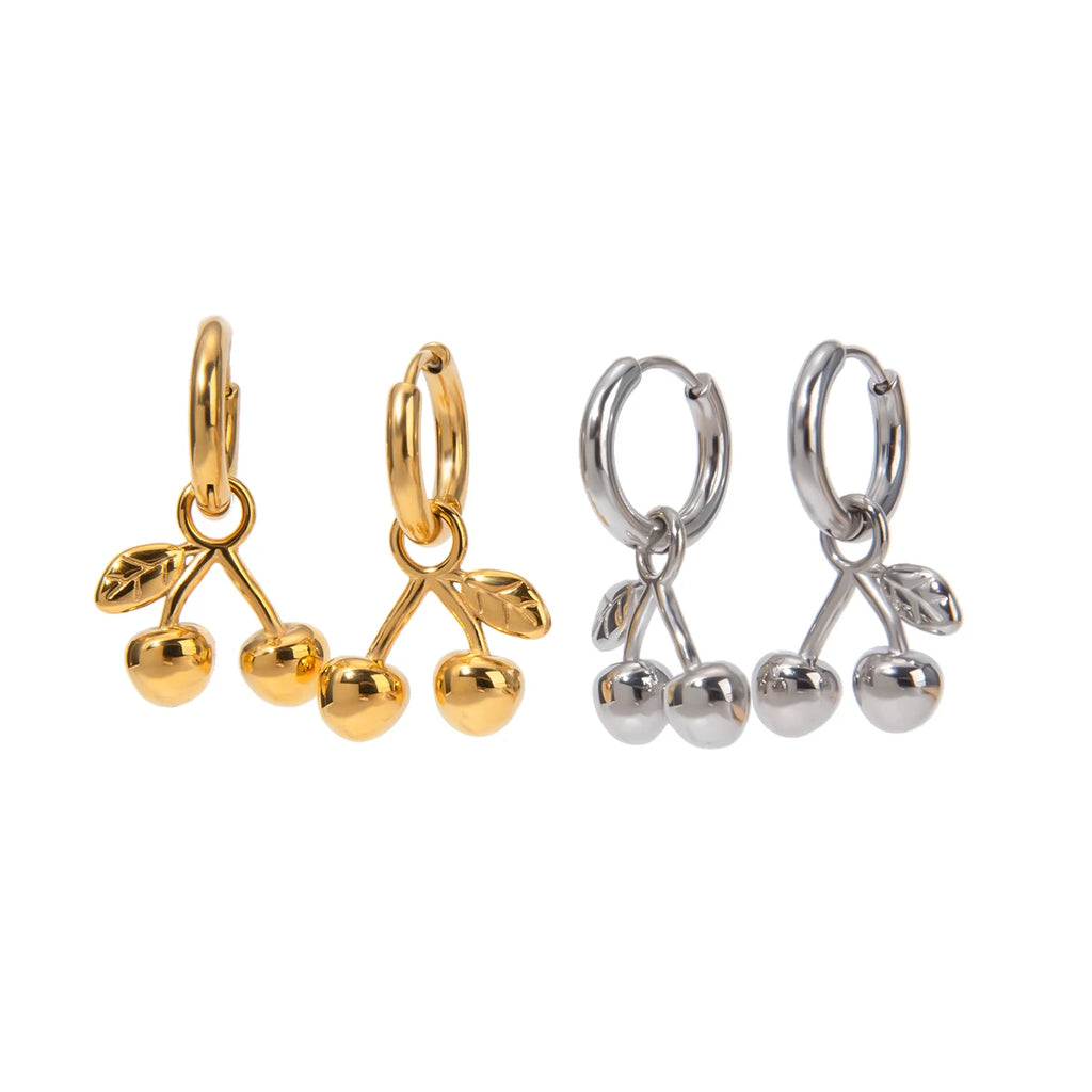 18K forgyldt rustfrit stål geometrisk kirsebærdesign Guldfarve vedhængsøreringe delikat temperament Modesmykker Kvinder