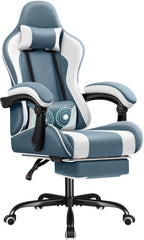 Shahoo Footrest and Massage Lumbar Support, Video Game Chairs Height Adjustable Seat with Headrest for Office or Bedroom, Study Room, Blue - Grand Goldman