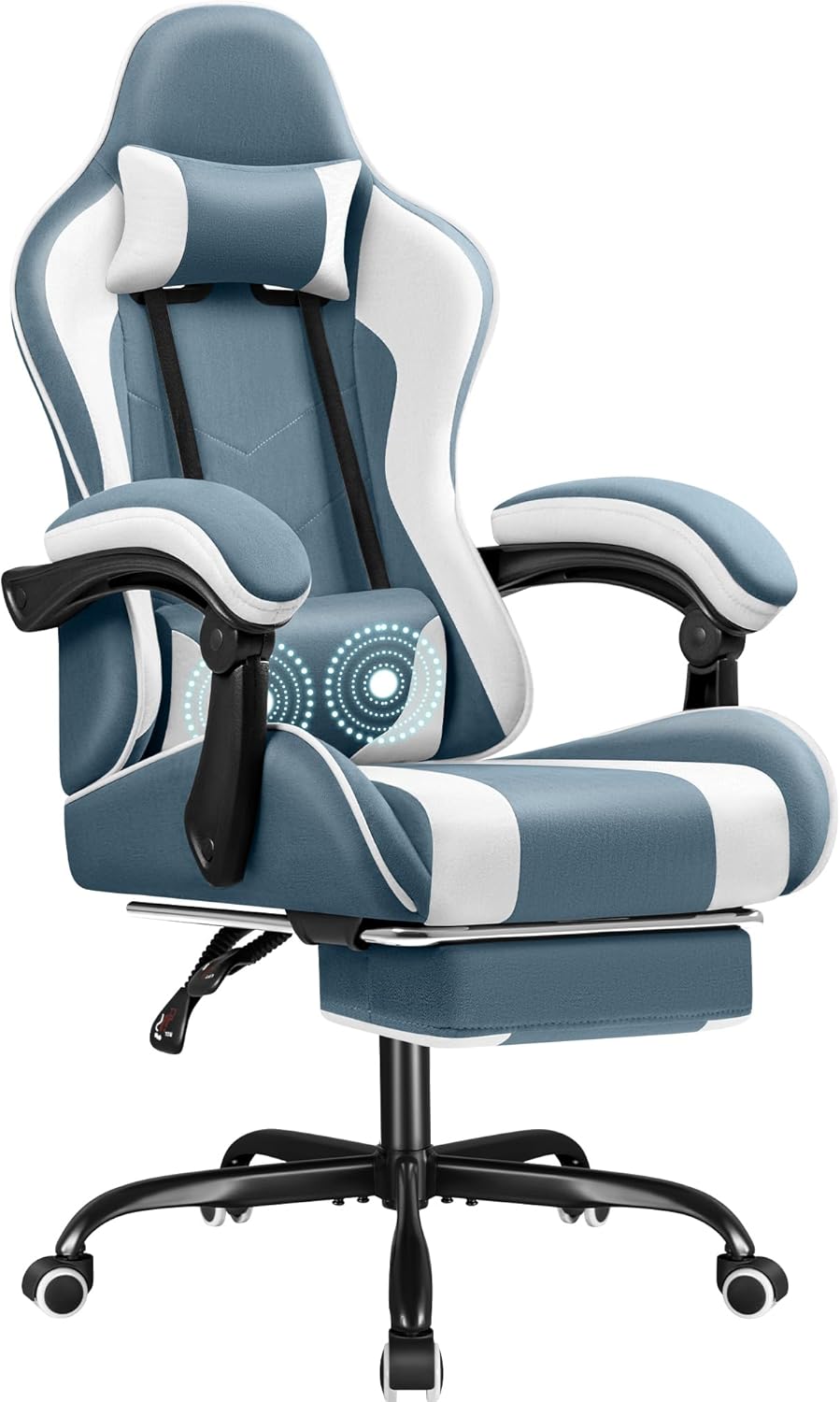 Shahoo Footrest and Massage Lumbar Support, Video Game Chairs Height Adjustable Seat with Headrest for Office or Bedroom, Study Room, Blue - Grand Goldman