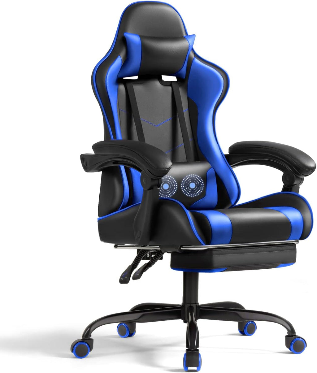 Shahoo Footrest and Massage Lumbar Support, Video Game Chairs Height Adjustable Seat with Headrest for Office or Bedroom, Study Room, Blue - Grand Goldman