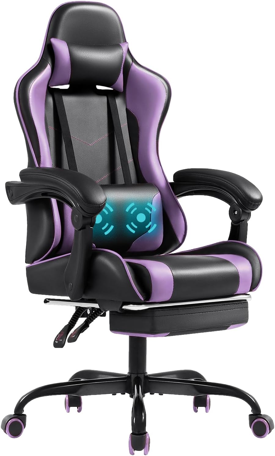 Shahoo Footrest and Massage Lumbar Support, Video Game Chairs Height Adjustable Seat with Headrest for Office or Bedroom, Study Room, Blue - Grand Goldman