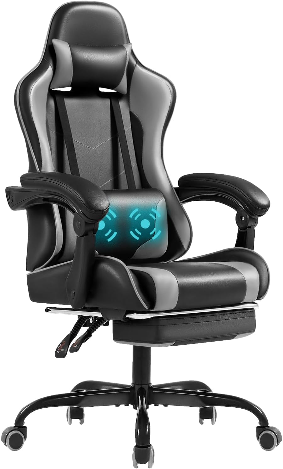 Shahoo Footrest and Massage Lumbar Support, Video Game Chairs Height Adjustable Seat with Headrest for Office or Bedroom, Study Room, Blue - Grand Goldman