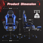 Shahoo Footrest and Massage Lumbar Support, Video Game Chairs Height Adjustable Seat with Headrest for Office or Bedroom, Study Room, Blue - Grand Goldman