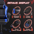 Shahoo Footrest and Massage Lumbar Support, Video Game Chairs Height Adjustable Seat with Headrest for Office or Bedroom, Study Room, Blue - Grand Goldman