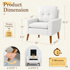 Shahoo Set of 2 Mid-Century Modern Fabric Accent Chair Upholstered Lounge Armchair with Solid Wood Frame & Soft Cushion for Living Room, Bedroom, Belcony, Beige - Grand Goldman