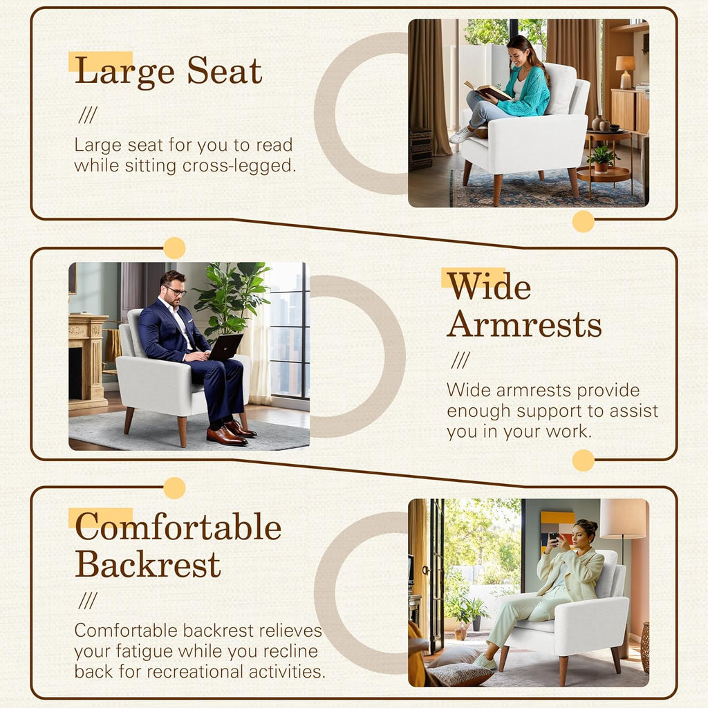 Shahoo Set of 2 Mid-Century Modern Fabric Accent Chair Upholstered Lounge Armchair with Solid Wood Frame & Soft Cushion for Living Room, Bedroom, Belcony, Beige - Grand Goldman