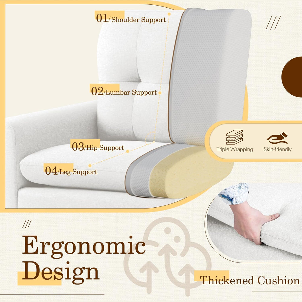 Shahoo Set of 2 Mid-Century Modern Fabric Accent Chair Upholstered Lounge Armchair with Solid Wood Frame & Soft Cushion for Living Room, Bedroom, Belcony, Beige - Grand Goldman