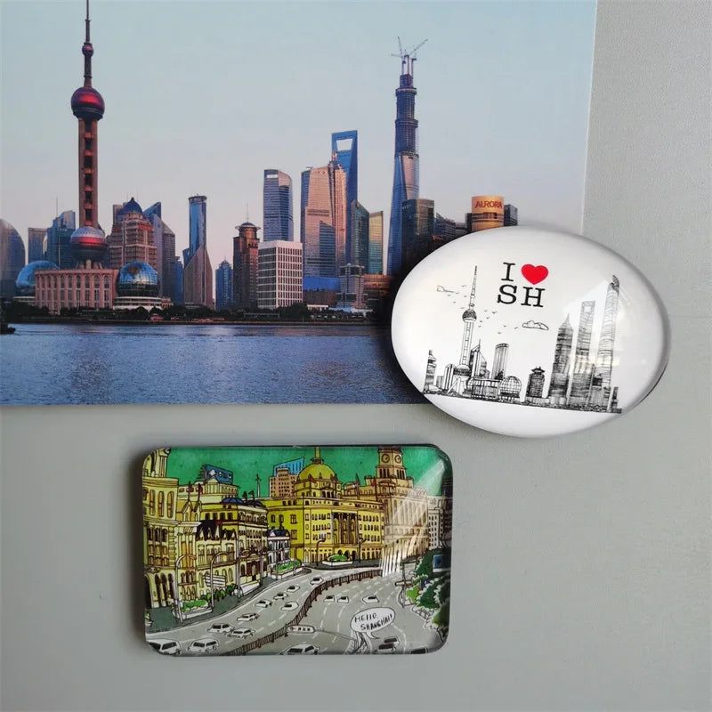 Shanghai refrigerator sticker tourist souvenir crystal glass magnetic Yuyuan Garden Bund Oriental Pearl China travel - Grand Goldman