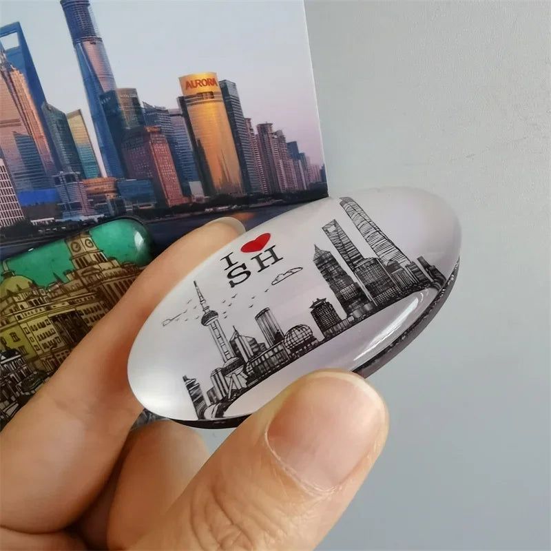 Shanghai refrigerator sticker tourist souvenir crystal glass magnetic Yuyuan Garden Bund Oriental Pearl China travel - Grand Goldman