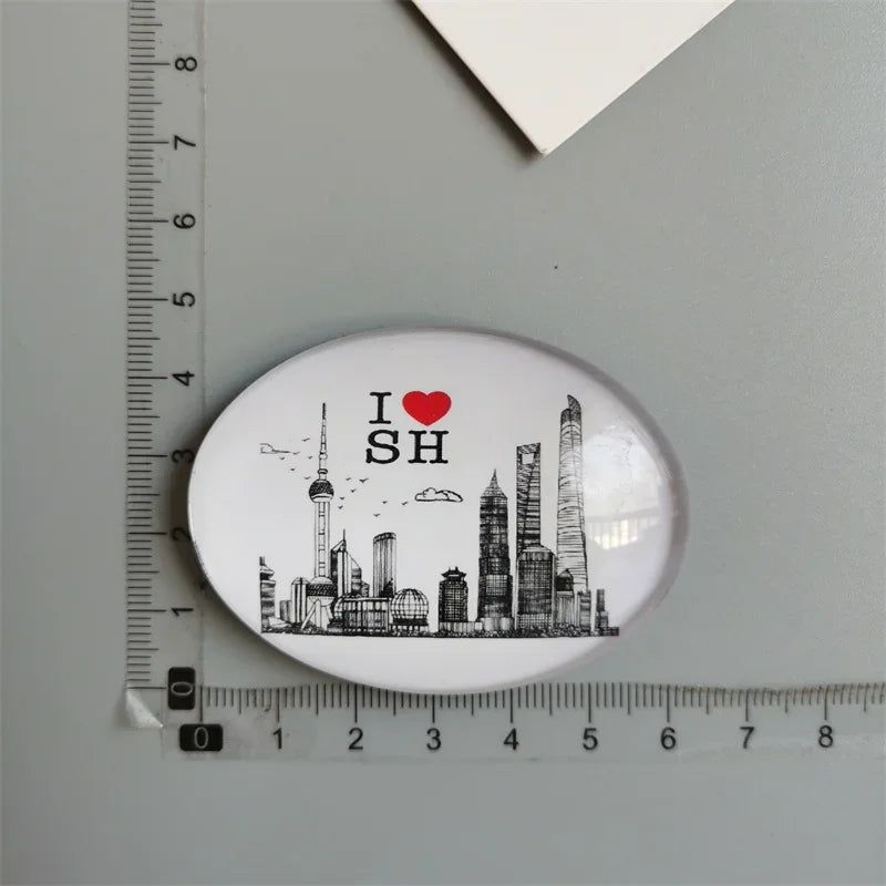 Shanghai refrigerator sticker tourist souvenir crystal glass magnetic Yuyuan Garden Bund Oriental Pearl China travel - Grand Goldman