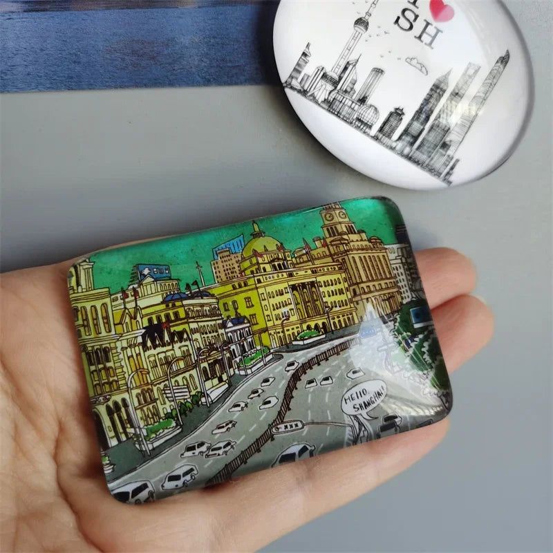 Shanghai refrigerator sticker tourist souvenir crystal glass magnetic Yuyuan Garden Bund Oriental Pearl China travel - Grand Goldman