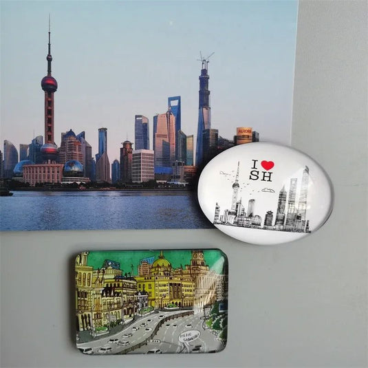Shanghai refrigerator sticker tourist souvenir crystal glass magnetic Yuyuan Garden Bund Oriental Pearl China travel - Grand Goldman
