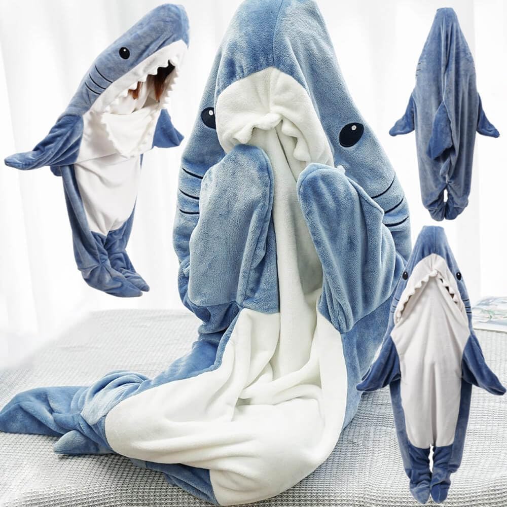Shark Blanket Hoodie Onesie Adult & Kid, Wearable Shark Blanket, Shark Sleeping Bag, Soft Cozy Shark Onesie Costume - Grand Goldman