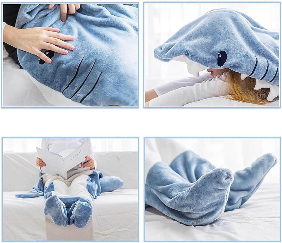 Shark Blanket Hoodie Onesie Adult & Kid, Wearable Shark Blanket, Shark Sleeping Bag, Soft Cozy Shark Onesie Costume - Grand Goldman