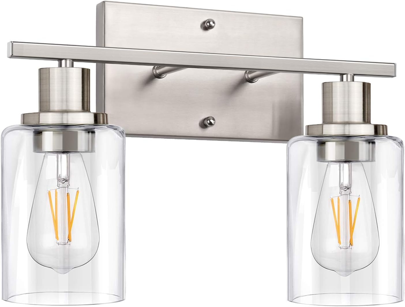 ShineTech 2-Light Bathroom Light Fixtures, Modern Vanity Lights with Clear Glass Shade, Brushed Nickel Bathroom Vanity Light Over Mirror, Living Room - Grand Goldman