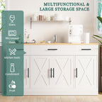 Shintenchi Modern Farmhouse Sideboard Buffet Cabinet with Storage with 4 Doors,53.4" Barn Doors Buffet Cabinet with Storage, Wood Coffee Bar Cabinet with Adjustable Shelf for Kitchen Living Room,White - Grand Goldman