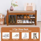 Shoe Bench Shoe Rack Entryway Bench with Hidden Drawer and Side Holder, 2 Tier Shoe Storage Bench Organizer, 39.4" Bamboo Shoe Rack Bench with Storage for Entryway Hallway Living Room Bedroom - Grand Goldman