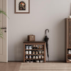 Shoe Bench with Leather Cushion, 3 Tiers Shoe Storage Bench, Walnut Wood Entryway Bench - Grand Goldman