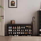 Shoe Bench with Leather Cushion, 3 Tiers Shoe Storage Bench, Walnut Wood Entryway Bench - Grand Goldman