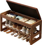 Shoe Rack Bench with Cushion,2 Tiers Shoe Bench with Flip-Open Storage Box,Wood Entryway Bench for Hallway, Mudroom（Walnut 2-Tier,31.5"） - Grand Goldman