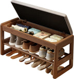 Shoe Rack Bench with Cushion,2 Tiers Shoe Bench with Flip-Open Storage Box,Wood Entryway Bench for Hallway, Mudroom（Walnut 2-Tier,31.5"） - Grand Goldman