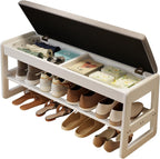 Shoe Rack Bench with Cushion,2 Tiers Shoe Bench with Flip-Open Storage Box,Wood Entryway Bench for Hallway, Mudroom（Walnut 2-Tier,31.5"） - Grand Goldman