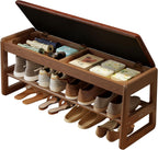 Shoe Rack Bench with Cushion,2 Tiers Shoe Bench with Flip-Open Storage Box,Wood Entryway Bench for Hallway, Mudroom（Walnut 2-Tier,31.5"） - Grand Goldman