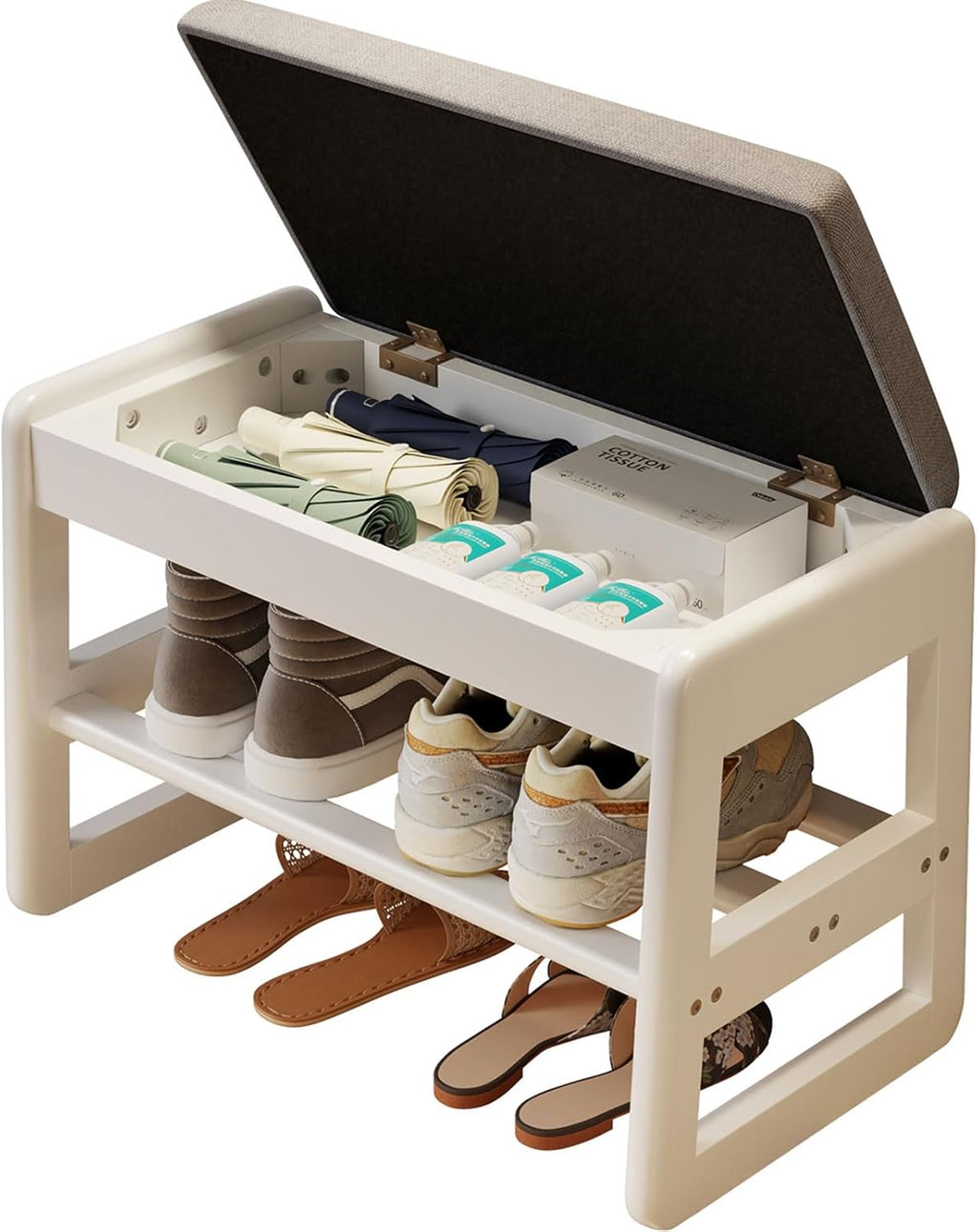 Shoe Rack Bench with Cushion,2 Tiers Shoe Bench with Flip-Open Storage Box,Wood Entryway Bench for Hallway, Mudroom（Walnut 2-Tier,31.5"） - Grand Goldman