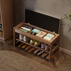 Shoe Rack Bench with Cushion,2 Tiers Shoe Bench with Flip-Open Storage Box,Wood Entryway Bench for Hallway, Mudroom（Walnut 2-Tier,31.5"） - Grand Goldman